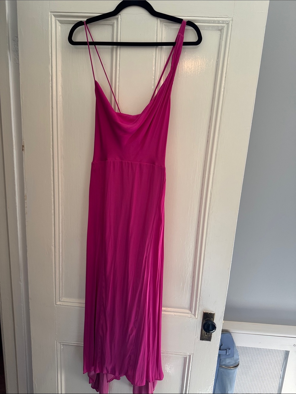 Maeve Hot Pink Asymmetrical Slip Dress